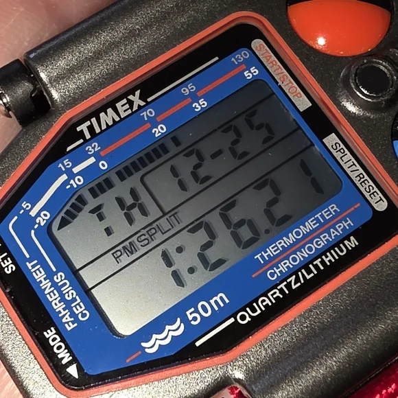VTG Timex Skiathlom Digital Thermometer Chronograph Watch Retro Ski Collectible